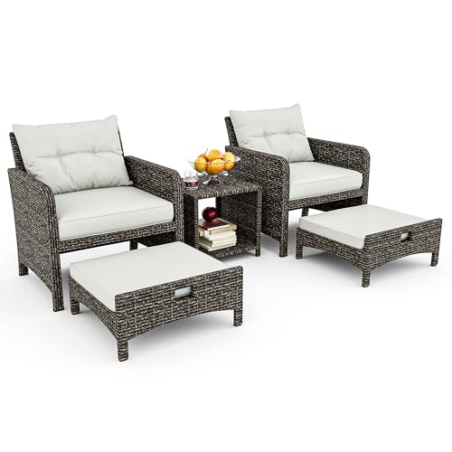 Pamapic Outdoor Furniture 5 Piece Patio Conversation Set, Wicker Rattan