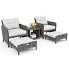 Pamapic Outdoor Furniture 5 Piece Patio Conversation Set, Wicker Rattan Patio Set with Soft Cushions & Coffee Table, Balcony Furniturefor with 2 Ottoman for Porch, Garden, Lawn (Grey)