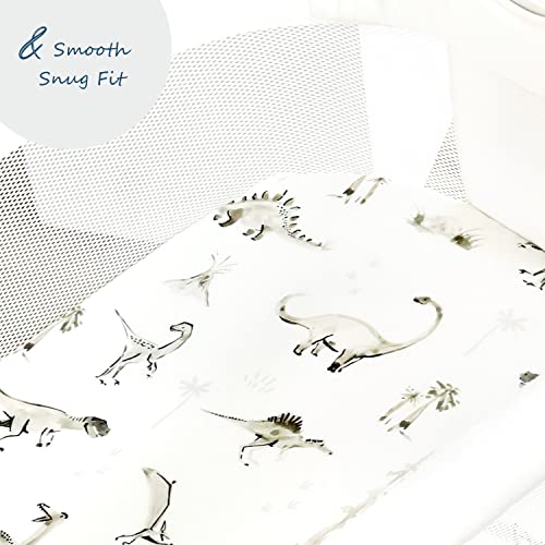 Stretch Ultra Soft Fitted Bassinet Sheet Set 2 Pack, Universal Fit For Bassinets Baby Cradle Moses Basket Oval Rectangle Mattress Safe And Snug, Dinosaur World #TOP6