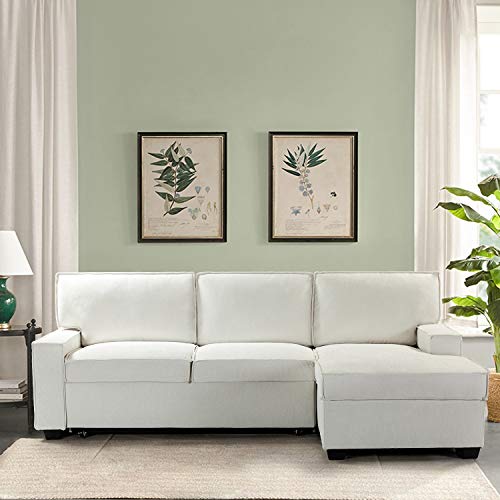 Hulala Home Modern Sectional Sleeper Sofa, 3-Seat L-Shaped Wide Couch With Storage Chaise, Pull Out Sleeper For Small Space, Living Room, Apartment And Office(White) #TOP15