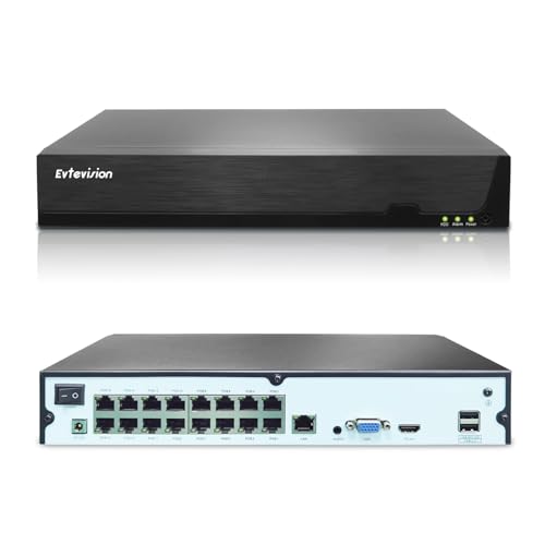 POE NVR 16CH 4K/5MP/4MP/3MP/1080p Netzwerk-Videorekorder(with 16 POE Ports), Unterstützung P2P Cloud Schnelle Einfache Remote View, 4K-Ausgang, Motion Detection(Keine HDD)