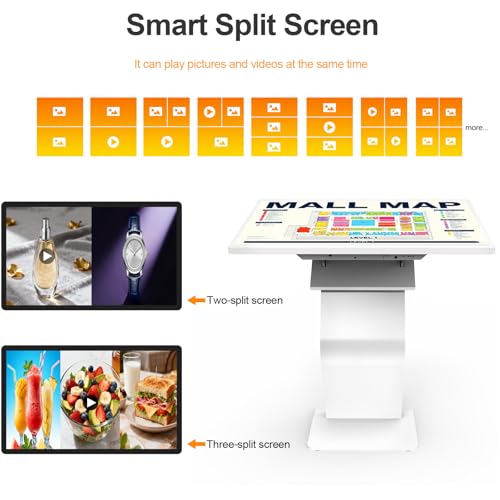 Image of 43 Inch Touch Screen Kiosk, 10pt PCAP Touch Screen Digital Signage, Plug&Play K-Style Indoor Digital Signage, Interactive LCD Display Signage, CMS /U-Disk Publish Content, Split Screen, Android 11