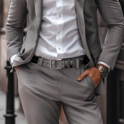 Image of maikun Mens Casual Dress Belt, Mens Black Leather Belt for Jeans Work | Classic Design, Considerate Gift for Business Casual Pants