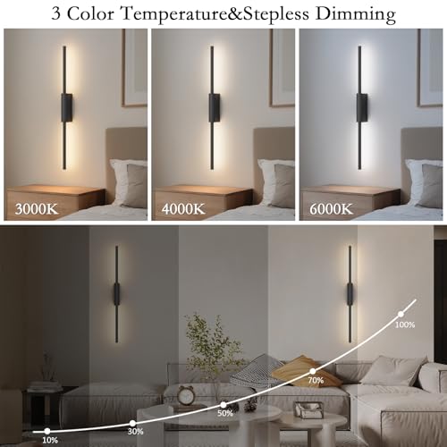 Image of 23.6In Battery Operated Wall Sconces Set of Two,10000mAh Rechargeable Sconce 3 Colors Dimmable Wireless Sconces for Living Room