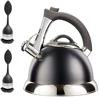 Whistling Tea Kettle with iCool - Handle, Surgical Stainless Steel Teapot for All Stovetops, 2 Free Infusers Included, 3 Quart by Pykal