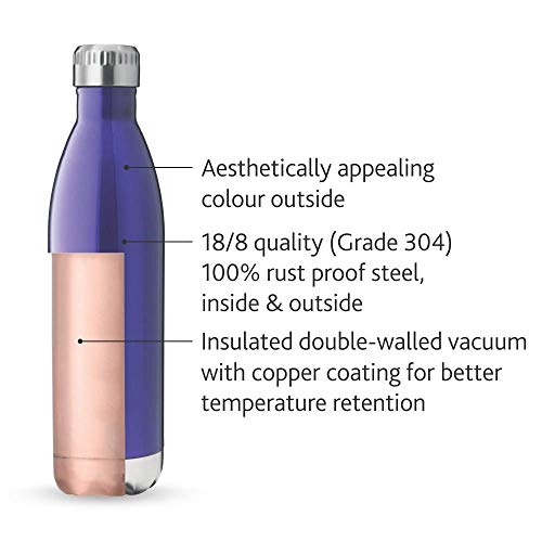 Image of Borosil - Stainless Steel Hydra Trek - Vacuum Insulated Flask Water Bottle, Black, 700ML & Borosil Stainless Steel Hydra Bolt Trans - Vacuum Insulated Flask Water Bottle, Blue, 1L