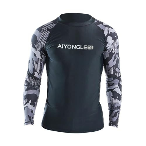 Camiseta de natación para hombre manga larga, camisa de surf, top para natación, secado rápido, poliéster suave, cómoda, protección, adecuada para surf y natación en la playa, talla M