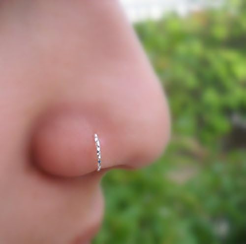 Nose Ring Hoop - ONE PAIR - Tragus Cartilage Helix Earring - Textured Sterling Silver - 22G to 16G 7mm Diameter