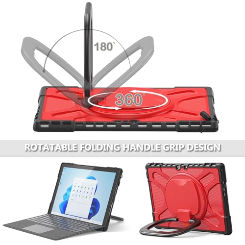 Coque rotative Surface Pro 7 antichoc rouge compatible clavier Type Cover et béquille - 6