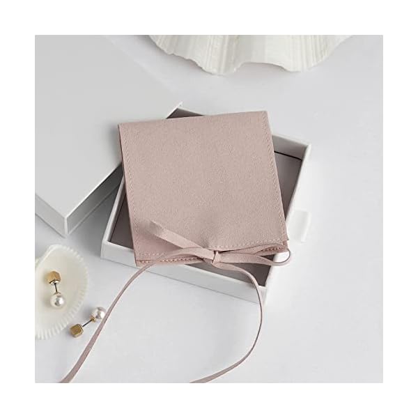 PandaSew Bolsa de joyería de microfibra de lujo de 8 x 8 cm, estilo sobre de regalo con cuerdas y divisor, 4 colores… - Imagen 4