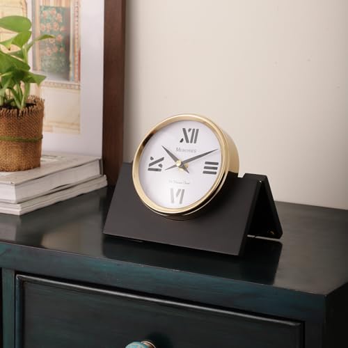 Image of Decor de Maison Handcrafted Marbellic Table Clock for Kids Room, Bedroom, Study Table, Office Desk | Classic Non-Ticking Tabletop Battery Operated Analog Desk Clock (Gold, Varner Table Clock)