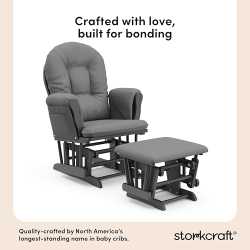 Image of Storkcraft Premium Hoop Glider & Ottoman (Gray /Gray) - GREENGUARD Gold Certified Nursery Glider, Solid Wood Craftsmanship, Smooth-Gliding Nursery Chair and Ottoman, Award-Winning