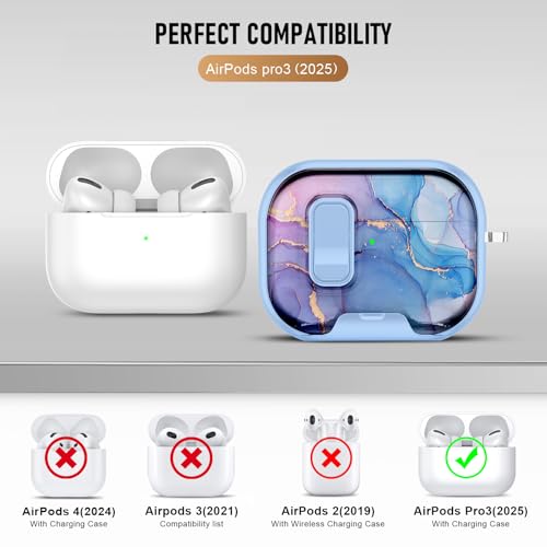Image of Compatible Airpods Pro 3 Case (2025) with Phone Stand & Cleaner Kit,Cute Soft Silicone Lock Clip Apple AirPods Pro 3rd Generation Case, Airpod Pro 3 Cover with Keychain for Women /Girls