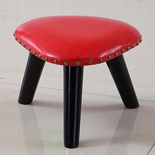 Banc bas triangle rouge en cuir tabouret de canapé salon petit espace bois