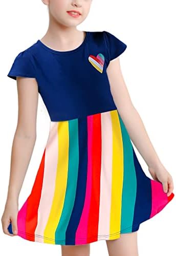 V.&GRIN Girls Dress Summer Soft Short & Long Sleeve Floral Twirly Casual Dress for Toddler Kids 2-8 Years