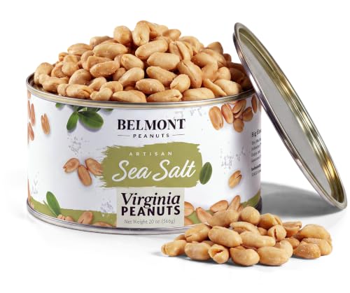 Belmont Peanuts Gourmet Sea-Salted Virginia Peanuts, 20 oz (1 Pack) – Only 3 Simple Ingredients, No Preservatives, 7g Protein – A Premium, Salty, Crunchy, Hand Seasoned Snack