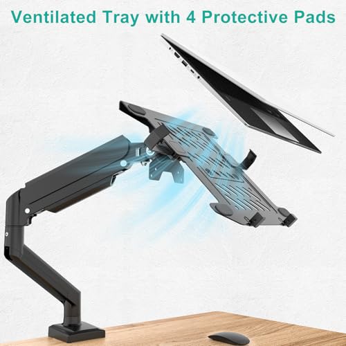 Image of WALI Single Arm Laptop and Monitor Desk Mount for 17 inch Notebook and Up to 32 inch Screen, 2-in-1 Adjustable Monitor Arm with Laptop Tray, VESA 75x75 100x100, Holds 10-12 kg, Black (GSMP001NLP)