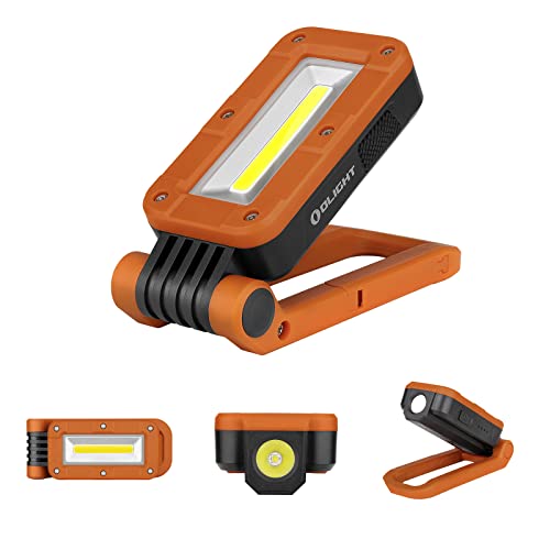 OLIGHT Swivel 400 Lumens LED Compact Rechargeable Magnetic COB Work Light, Adjustable Stand with Magnetic Base and Hanging Hook, 90 Hours Lasting Power, Job Site Lighting for Camping (Black)