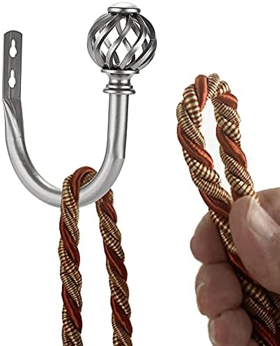 BSTKEY Set of 2 Curtain Hooks Drapery Holdbacks, Decorative Nest Hollow Curtain Holder Wall Hook Tassel Curtain Tiebacks, Grey