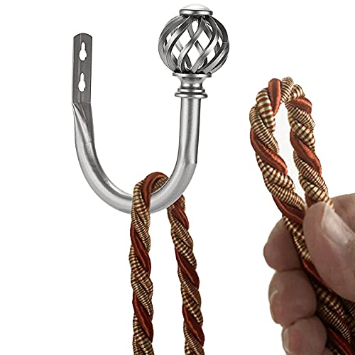 BSTKEY Set of 2 Curtain Hooks Drapery Holdbacks, Decorative Nest Hollow Curtain Holder Wall Hook Tassel Curtain Tiebacks, Grey - Image 4