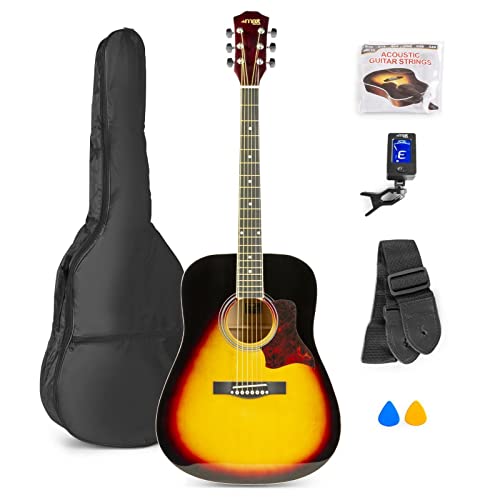 Max SoloJam Guitare Acoustique Adulte débutant – Sunburst, Cordes en Acier, accordeur Digital, Sac de Transport… - Les Beatles, Paul McCartney, John Lennon, RIngo Starr, George Harrison Max SoloJam Guitare Acoustique Adulte débutant - Sunburst, Cordes en Acier, accordeur Digital, Sac de Transport… – Image 3