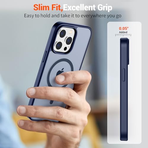 Image of SUPFINE Magnetic for iPhone 12 Pro Max Case with Screen Protector (Compatible with MagSafe) (Military Grade Drop Protection) Translucent Matte Shockproof with Anti-Fingerprint Phone Case,Navy Blue