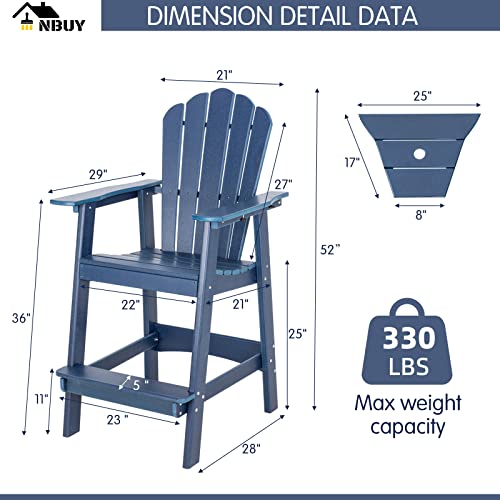 Anbuy Balcony Chair Tall Adirondack Chair Set Of 2 Outdoor Adirondack Barstools With Connecting Tray - Patio Stools Weather Resistant For Deck Balcony Pool Backyard, Navy Blue #TOP1
