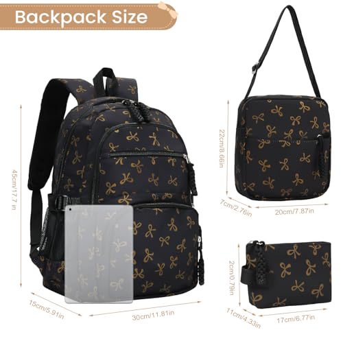 Image of Coquette Bow Backpack - Cute Kawaii Backpack Set Aesthetic Daypack Bow Rucksack (A04 Bow Black)