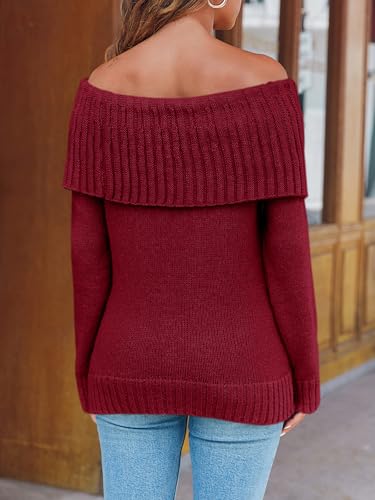 Image of Saodimallsu Womens Off The Shoulder Sweaters Oversized Long Sleeve Loose Ribbed Knit Fall Trendy Pullover Tops