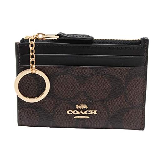 Coach Signature C Mini Skinny ID and Coin Case with Attached Key Ring (Brown/Black/Gold)