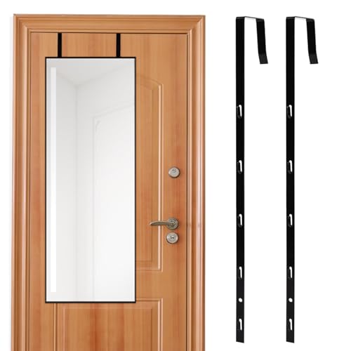 Kazheon 2 Pcs Over The Door Mirror Hanger, Adjustable Door Mirrors Hanger with Protective Lining,Brackets Perfec-t Height and Fit (Mirror Not Included)(Black)