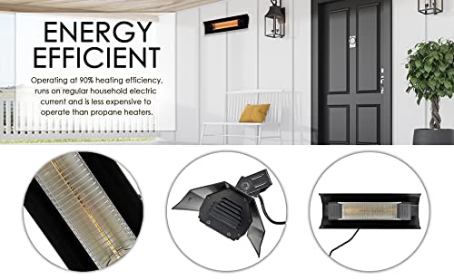 Fire Sense 60460 Wall Mounted Infrared Patio Heater 1500 Watts Weatherproof Lightweight For Indoor Outdoor Use 6 Foot Non Retractable Electrical Cord Mounting Bracket - Black #TOP6