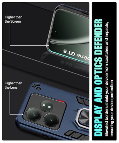 Image of WOW IMAGINE Shock Proof Back Case Mobile Cover for Realme GT 6T 5G | Realme GT 6 | Back Cover Case (Tough Armor | Hybrid PC + TPU | Ring Holder & in-Built Kickstand | Blue)
