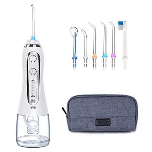Water Flosser Cordless Oral Irrigator Portable Rechargeable Dental Flossers with 5 Modes & 6 Tips Water Flossing with 300ml Water Tank for Home and Travel, Braces & Bridges Care