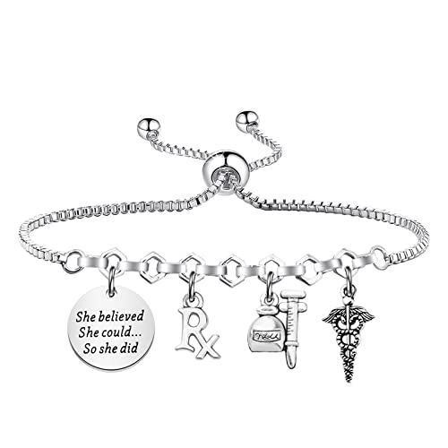 PLITI Pharmacist Bracelet Pharmacy Technician Gift She Believed She Could So She Did Bangle RX Pharmacists Graduation Gift (she believed RX bg)