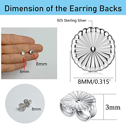 4 Pairs Large Earring Backs,925 Sterling Silver Earring Backs For Studs,8Mm Adjustable Hypoallergenic Earring Backs Locking Fit 0.028-0.039Inch Post(White) #TOP1