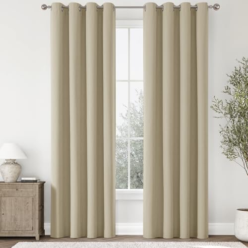 ChrisDowa Tan Blackout Curtains 84 Inches Long 2 Panels for Bedroom