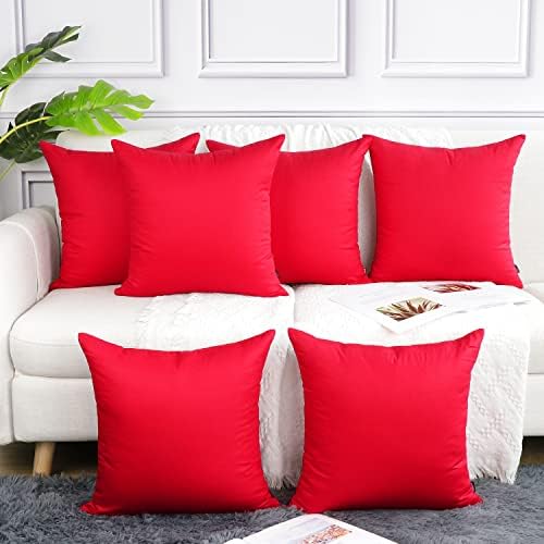 Coddsmz 6 Pack Decorative 100% Cotton Pillow Covers Square Cushion Cover Solid DIY Throw Pillowcase for Home Bed Sofa Halloween Christmas,Red,6 Pack-18" x 18"/45x45cm