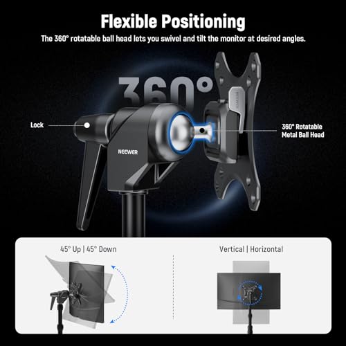 Image of NEEWER VESA Monitor Mount Adapter with Arca Type Quick Release, 360 Rotatable Ball Head, M4 Screw & 5 /8 inch Receiver Light Stand Adapter for TV Screen, Field Monitor, C Stand, Max Load: 44lb /20kg, MA016