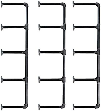(52" Tall,5 Tier, 3 pcs) Industrial Retro Wall Mount Iron Pipe Shelf Hung Bracket DIY Storage Pipe Shelving Bookshelf
