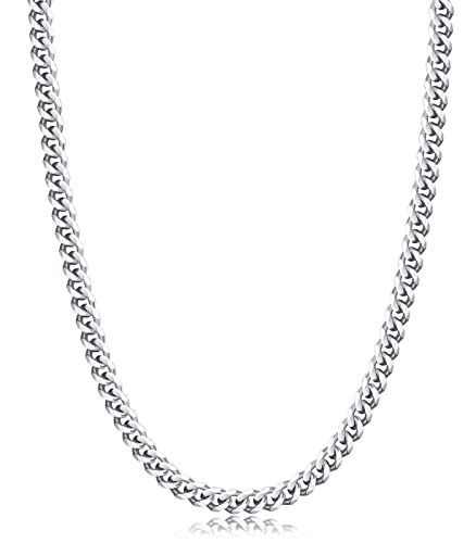 Evegfts Silver Chain for Men, 5MM Diamond Cut Men Necklaces Cuban Link Chain Necklace for Men Women Super Sturdy Shiny Jewelry Gift for Women Men Boy Girls Mens Chain 20 Inch