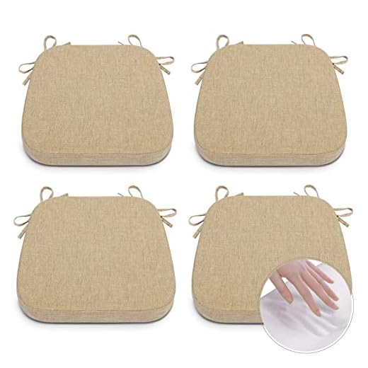 Shinnwa Kitchen Chair Cushions Set of 4 Memory Foam Seat Cushions for Kitchen Chairs Thickened Non Slip Wooden Chair Pads with Ties 16.5 x 16.25 inches Natural Linen