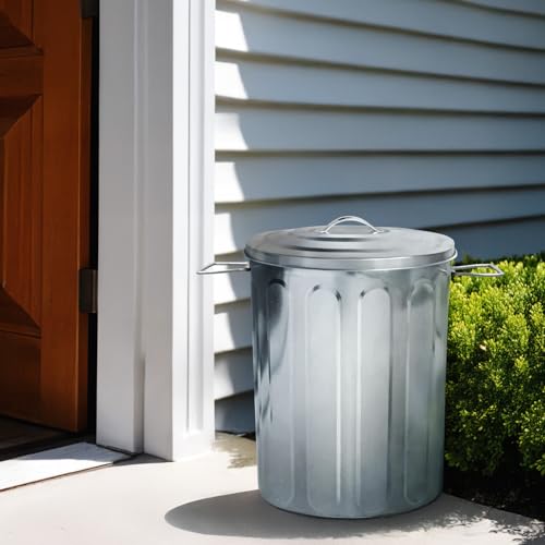 Plexon 5 Gallon Small Metal Trash Can with Lid Outdoor Galvanized Trash Can with Lid 5 Gal Ash Bucket for Bird Seed Container - Thumbnail 2