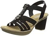 Rieker 66506 Damen, Frauen Sandalen,Sandaletten,DA-Sandalen,Sommerschuhe,offene Absatzschuhe,hoher Absatz,feminin,schwarz / 00 (Schwarz)