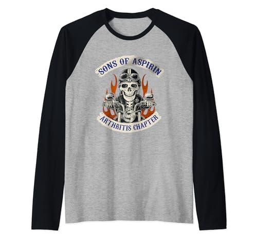 Capítulo de Sons Of Aspirin Artritis para hombres y mujeres, divertido motociclista Camiseta Manga Raglan