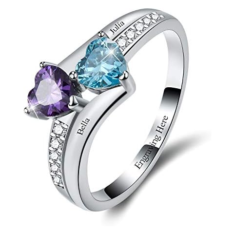 💖Mothers Day Gifts💖Madeone Promise Rings Engagement Rings 925 Sterling Silver 14K Gold Plated Anniversary Rings Wedding Bands Personalized Mother Ring with 2 Heart Birthstone 2 Names and 1 Engraving Customized Rings (7) Cover