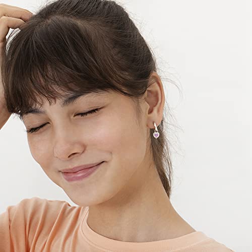 925 Sterling Silver Heart Dangle Hoop Earrings for Little Girls & Pre-Teens 11mm - Heart Themed Jewelry Gifts for Girls - Huggie Hoop Earrings for Everyday & Formal Wear2