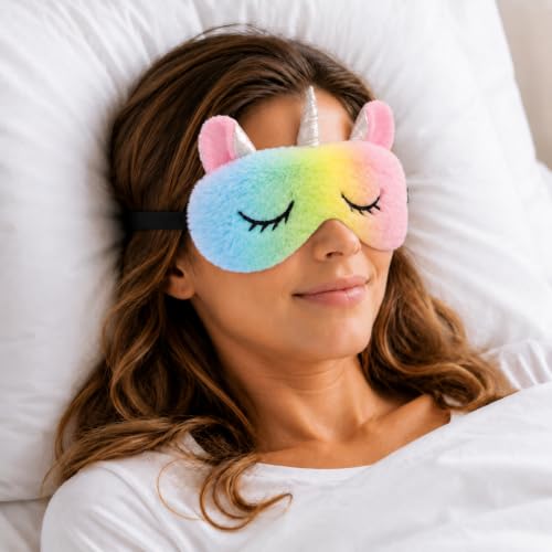 Image of Jenna Unicorn Eye Mask for Sleeping | Soft Plush Rainbow Sleep Mask with Comfortable Elastic Strap | Light-Blocking Night Blindfold for Girls, Kids & Women | Travel, Nap, Relaxation & Gifting