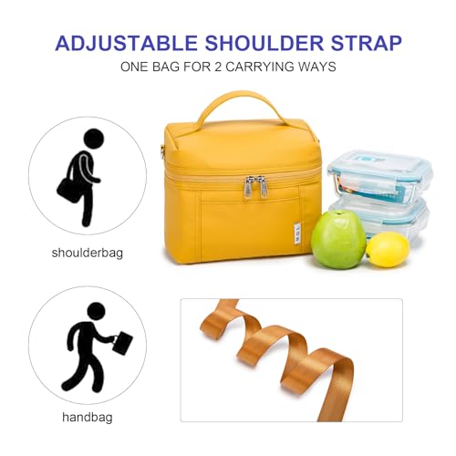 Image of NOL Natural Organic Lifestyle Reusable Insulated Lunch Bags for Adults Lightweight Nylon Waterproof Lunch Box with Removable Adjustable Strap Insulated Lunch Bag for Work (Small Earth-yellow)