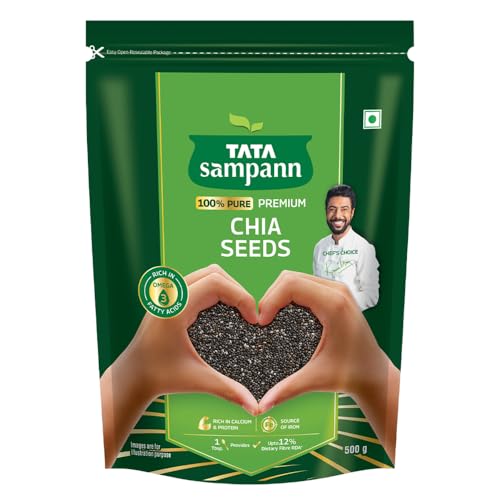 Tata Sampann Pure Chia Seeds, 500g, Rich in Calcium & Protein, Source of Iron, Trans Fat Free, Rich ...